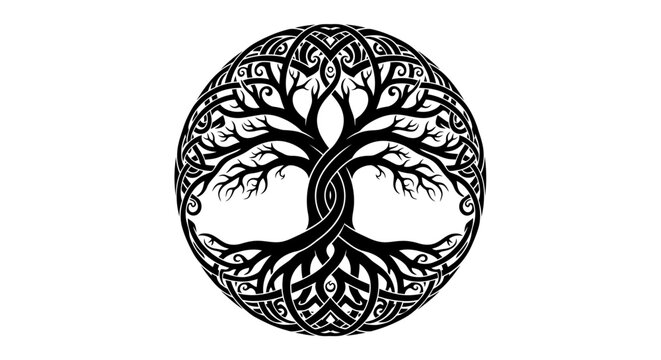 Intricate Celtic Tree of Life Symbol with Ornate Knotwork Design, Representing Harmony and Eternity