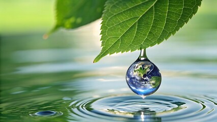 Green Leaf and World Water Drop"
