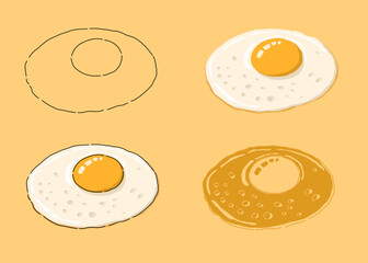 Fried Egg Illustration Set Minimalist Flat Breakfast Food Design with Line and Color Variations