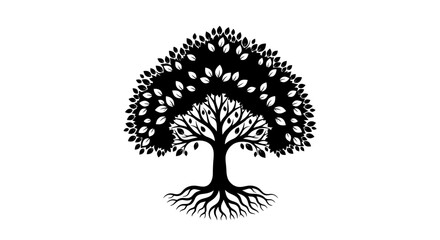 Stylized Black and White Tree Illustration Symbolizing Life, Growth, and Environmental Harmony