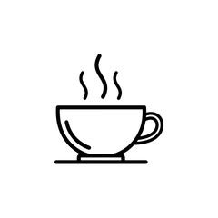 Hot steaming coffee cup icon simple vector illustration with wavy steam lines above and a saucer