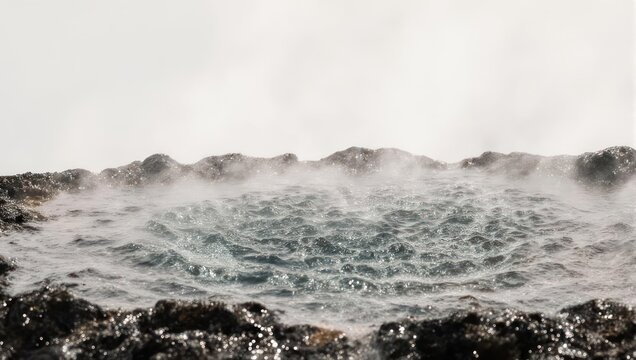 Bubbling geothermal hot spring with steam rising from the water. - Powered by Adobe