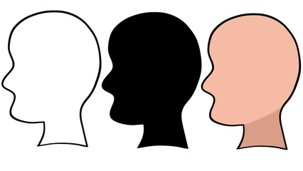 Three hand-drawn human head illustrations in flat style, minimal portrait design