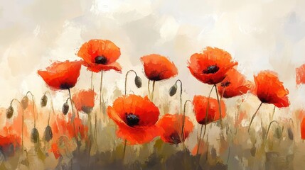Poppy field in soft pastel colors