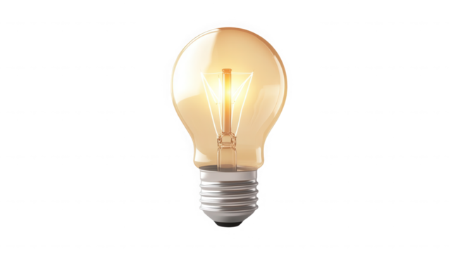 Glowing light bulb illuminating the darkness symbolizing innovation and ideas on transparent background