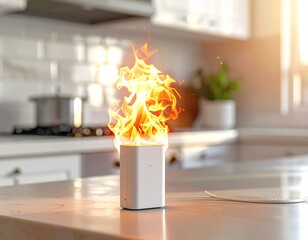 Burning Power Adapter with Flames and Smoke
