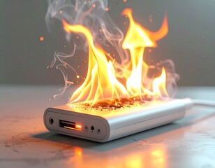 Burning Power Adapter with Flames and Smoke
