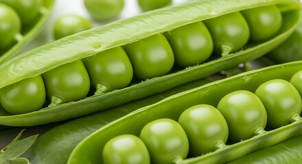 Fresh Green Peas in Pods Close-up Macro Shot.