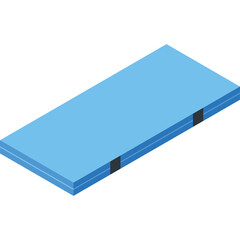 Rectangular light blue object with dark blue edges and two black accents on a white background, isometric perspective, minimalist design