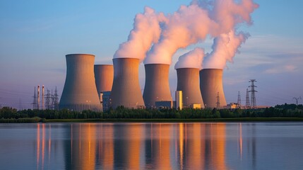 Power plant reflecting on water