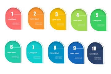 For business concept with 10 steps infographics,  multicolor rectangle shape, design for workflow layout, diagram, annual report, web design. vector illustration