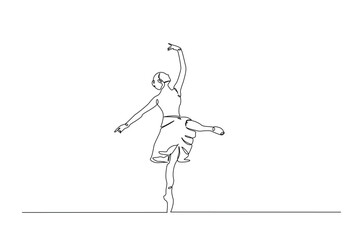 Beautifule pose of ballet dancer in continuous one line drawing. Single line art illustration of Ballerina performance. Editable vector.