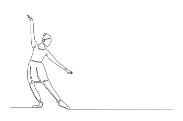 Beautifule pose of ballet dancer in continuous one line drawing. Single line art illustration of Ballerina performance. Editable vector.