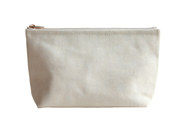 Creamy canvas bag with a metallic zipper on a black background