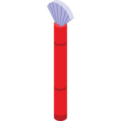 Red And White Makeup Brush With Bristles Facing Up On A White Background