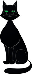 Black cat with green eyes. Cute cat. Pet icon.