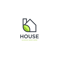 Simple fresh leaf and house for eco green home farm plant cultivation logo design
