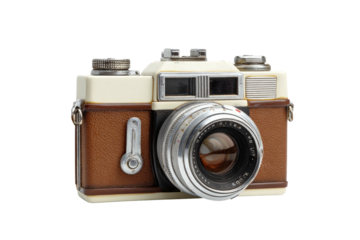 Vintage brown camera with chrome lens