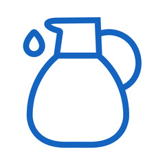 Outline vector illustration of a simple oil jug for Hanukkah. Hand drawn design with a drop of oil on white background.