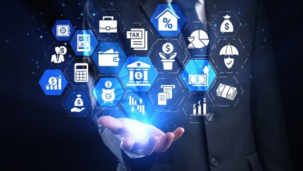 Finance icons show banking, finance investment, and financial planning. Finance supports money management, growth, savings, and business finance strategy. Gist