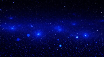 Fototapeta premium Deep cosmic panorama with scattered, vibrant, deep blue light particles