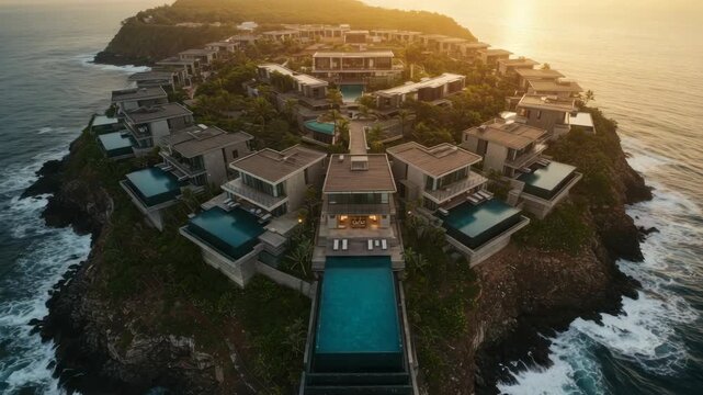 Coastal resort aerial view modern architecture luxury accommodation
