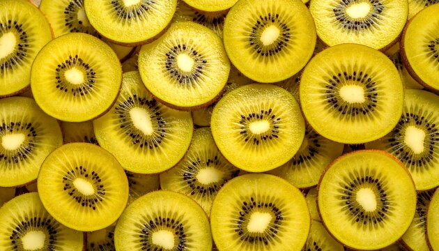 Golden Kiwi Slices Overhead view of a healthy and vibrant fruit pattern. - Powered by Adobe
