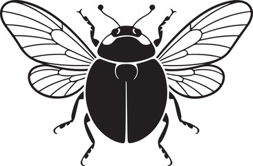 Detailed black silhouette of flying ladybugs with open wings