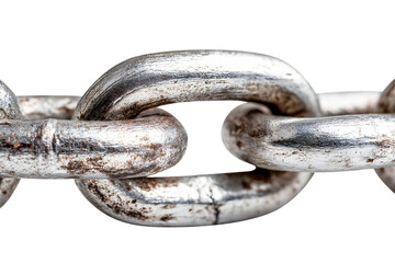 Large old rusty chain link is ring of interconnected links long isolated on cut out PNG or transparent background. Forming loop of metal such iron or stainless steel and stringing loops together.