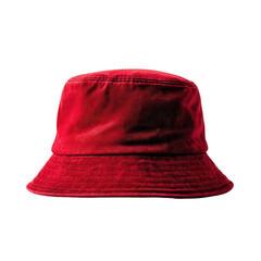 Solid red bucket hat, simple and symmetrical on a stark black background