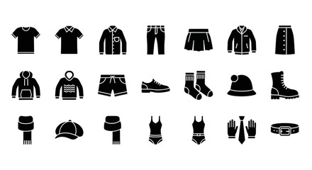 A versatile set of clothing and apparel glyph icons, showcasing a collection of fashion items for different seasons