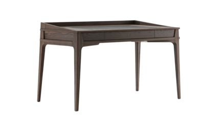 Simple dark wood desk with a light gray top and slight overhang.