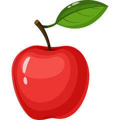 Red Apple With Green Leaf On Stem Against White Background Healthy Fruit Food And Drink Ingredient Isolated Object Studio Shot