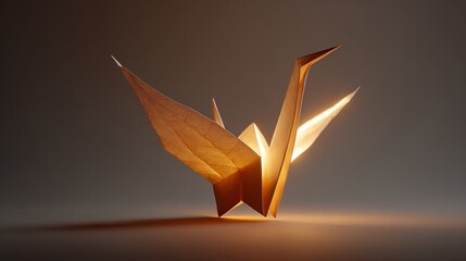 Perfectly crafted piece of origami a crane taking flight and transforming into a dynamic streak of light symbolizing an idea taking shape and becoming reality Minimalist