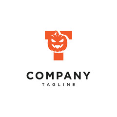 Obraz premium Letter T Pumpkin Halloween Logo Icon Vector