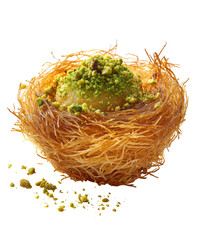 Bird's nest pastry filled with cream, topped with pistachios