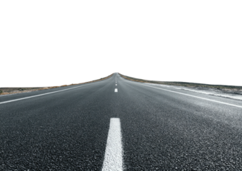 Asphalt road disappears to horizon under black sky
