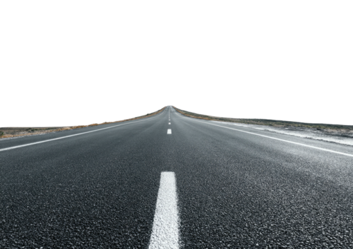 Asphalt road disappears to horizon under black sky
