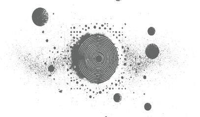 Abstract gray circles and speckles scattered across white background.