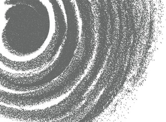 Abstract gray concentric circles with textured speckled pattern against white background.