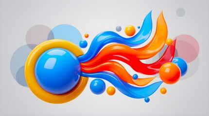 Abstract colorful design with spheres and flowing shapes on a clean background