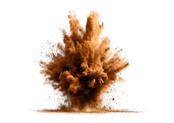 Dust cloud explosion in air, against a dark background