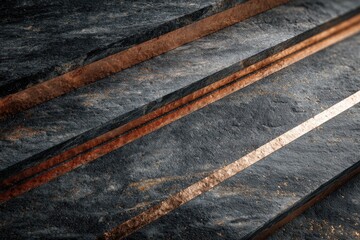 Dark grey stone texture with three diagonal copper lines, subtly textured and lit