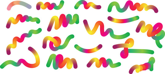 Colorful Wavy Gradient Shapes on White Background – Squiggle Line Vector Set for Flyer, Poster, or Banner