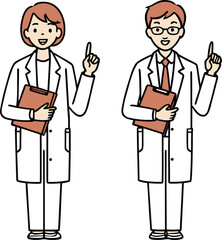 Scientific Professionals Illustration, Pointing with Clipboards.