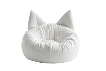 White, cat-eared pouf seat, plump and inviting. Isolated