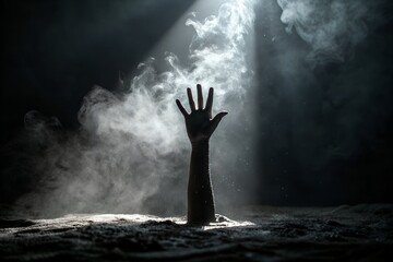 Terrifying Shadow Overlay of Scary Zombie Hands Rising from Graveyard – Creepy Halloween Background