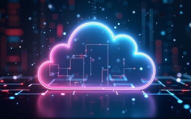 Neon light cloud computing futuristic technology. High quality