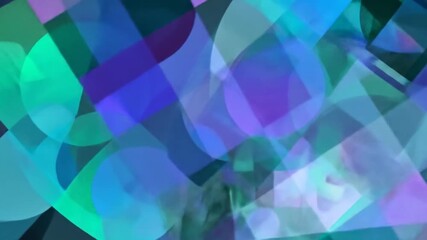 An abstract composition of overlapping geometric shapes with a palette of blues, greens, and purples - Powered by Adobe