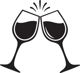 St Valentines Day Wine Glass Silhouettes Two Goblets Toasting Romance Design